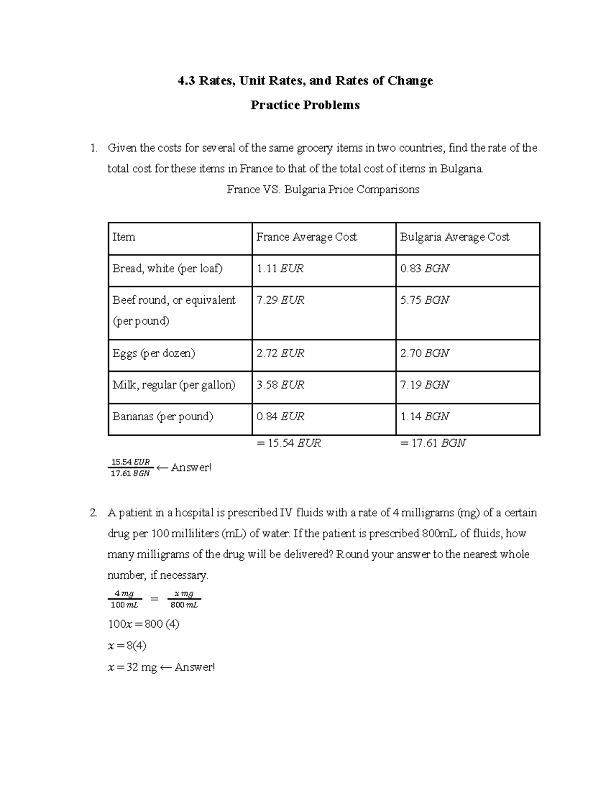 Section 4.3 Practice Problems: Rates and Unit Rates Explained - Studocu