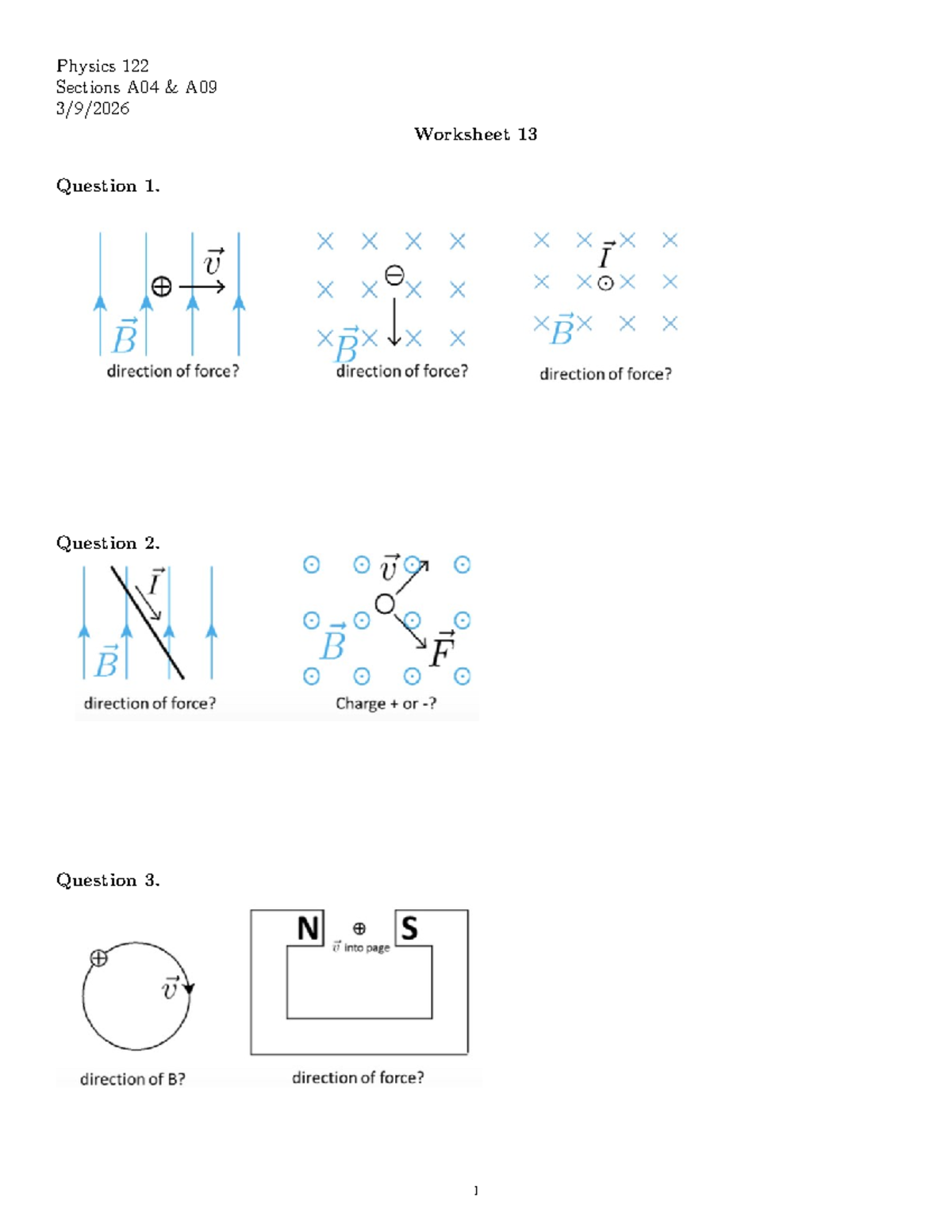 Physics 122 Worksheet 13 - Practice Questions 1, 2, 3 - Studocu