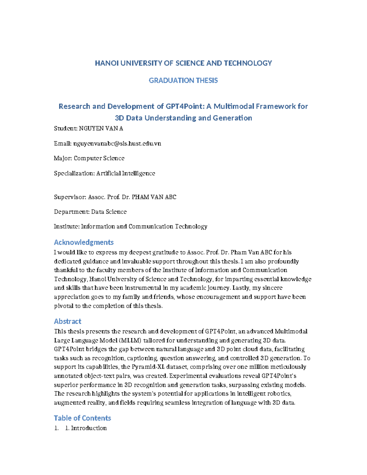 Graduation Thesis: Research & Development of GPT4Point Framework - Studocu
