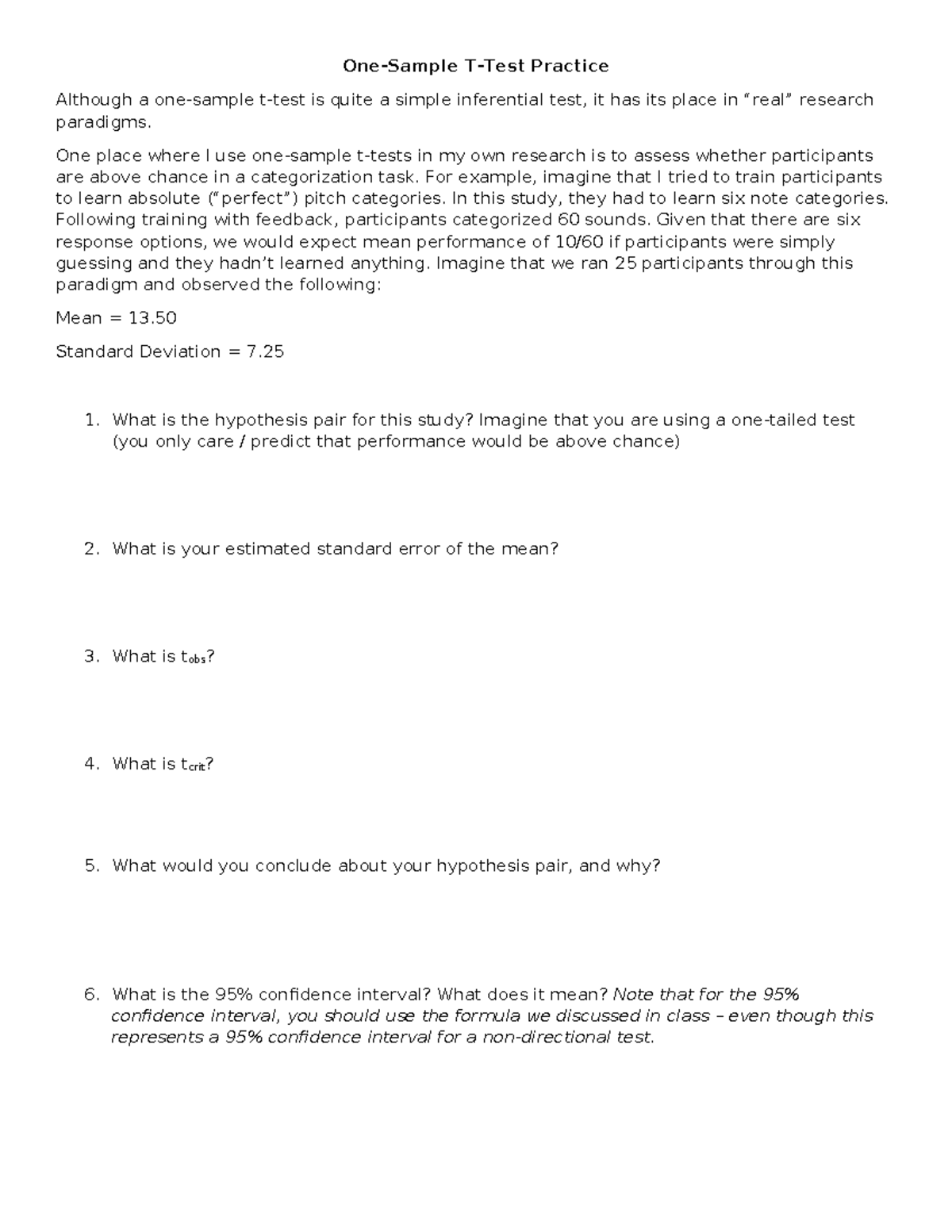 One-Sample T-Test Practice Problem for Research Analysis - Studocu