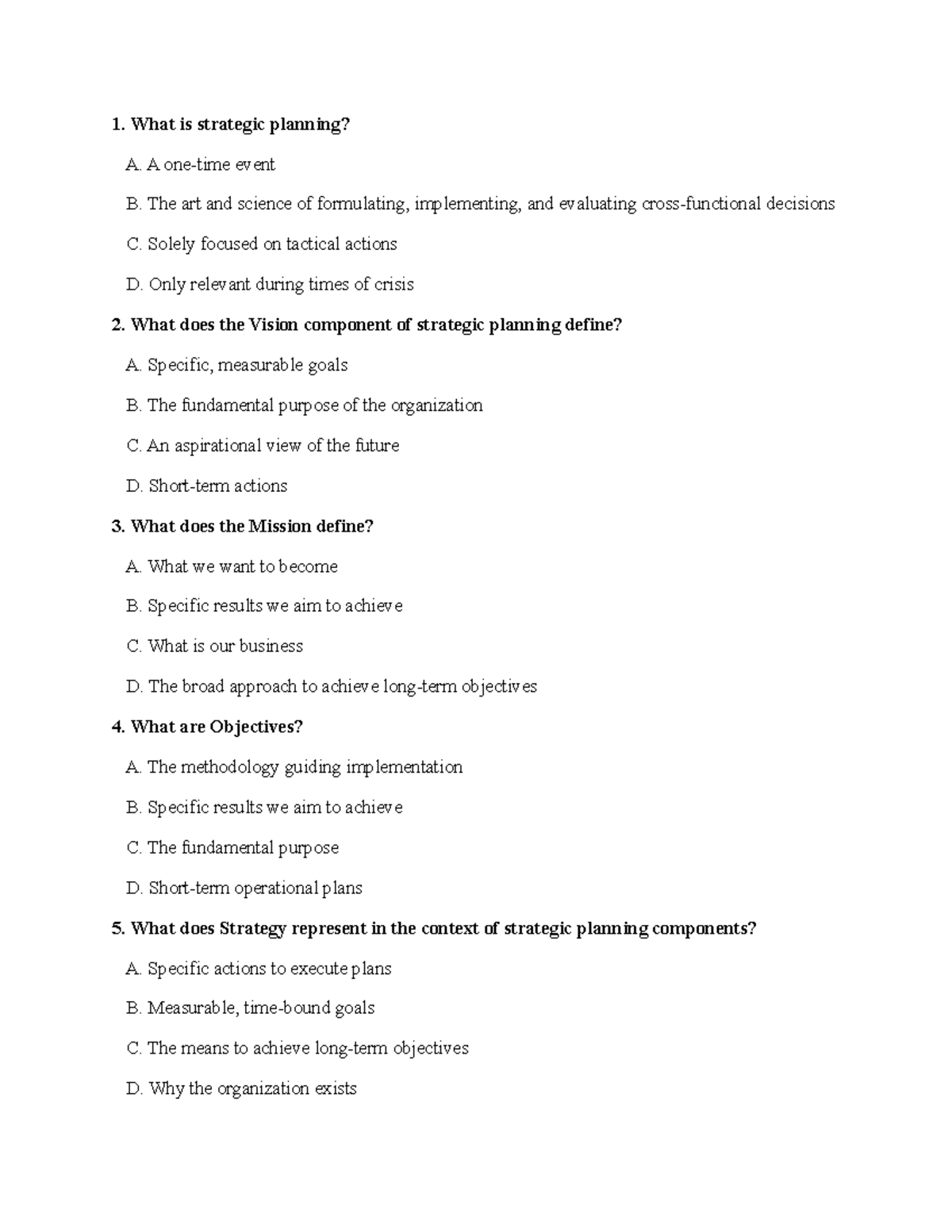 QTCL - Strategic Planning and Management Concepts Explained - Studocu