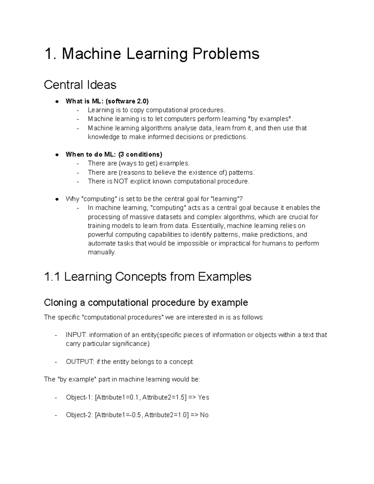 Machine Learning (ML) Concepts and Algorithms - Study Notes - Studocu