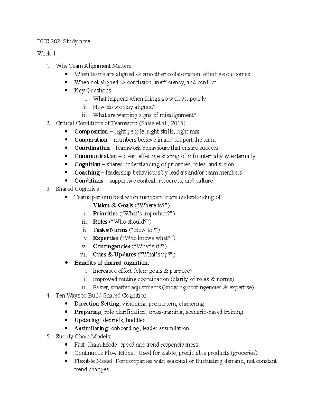 BUS 202: Lecture Notes on Team Effectiveness and Supply Chain ...