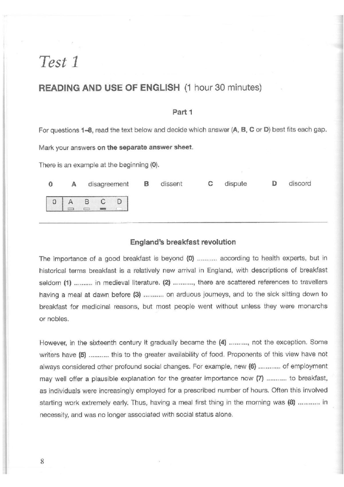 Test 1: Reading and Use of English (Part 1-4) Practice Questions - Studocu