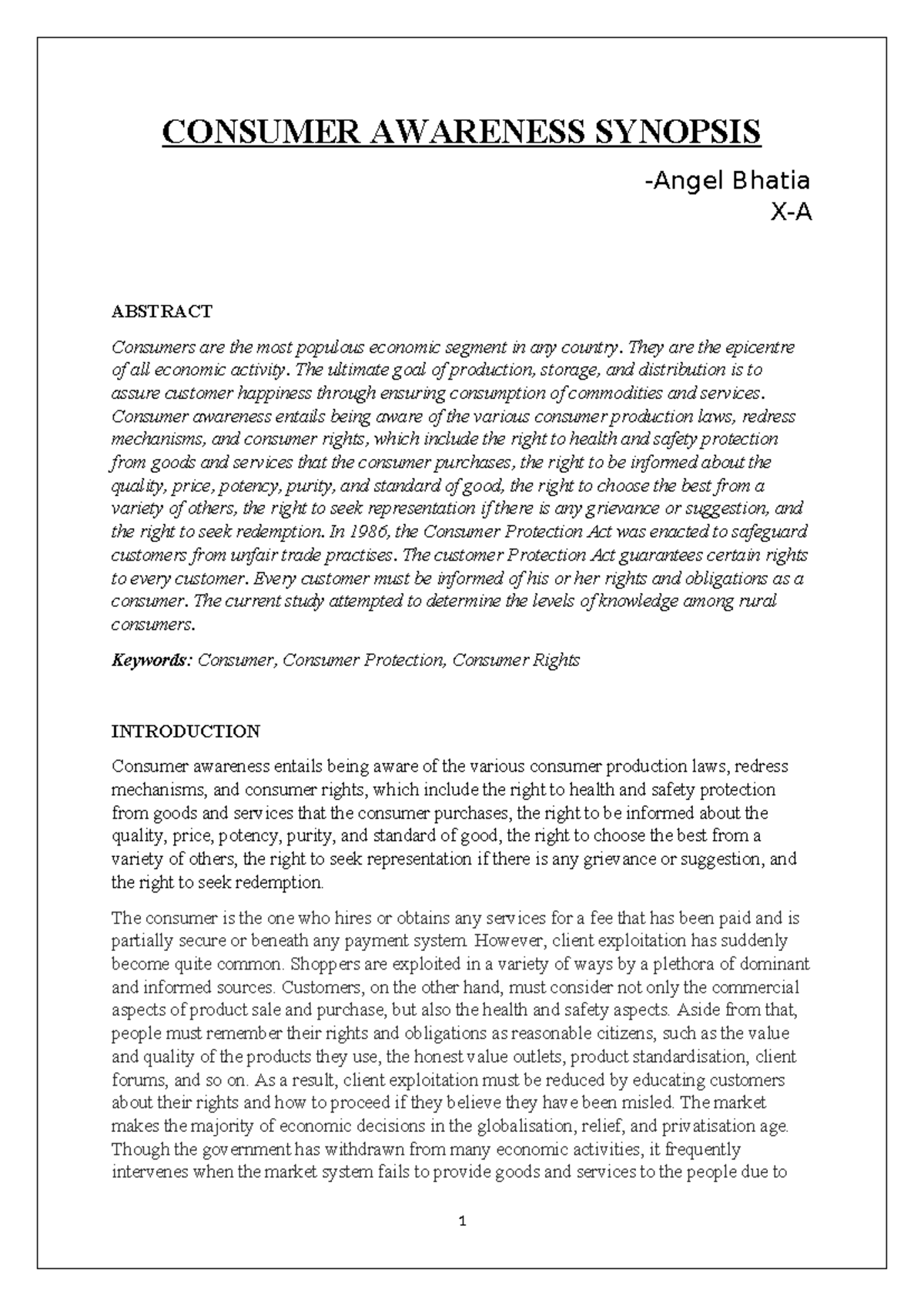Consumer Awareness Synopsis: Understanding Rights & Protections - Studocu