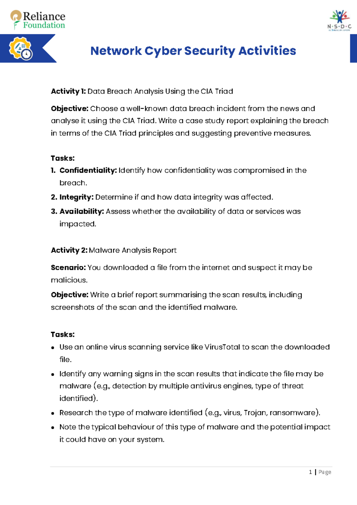 Network Cyber Security Activities: Case Study & Malware Analysis Report ...
