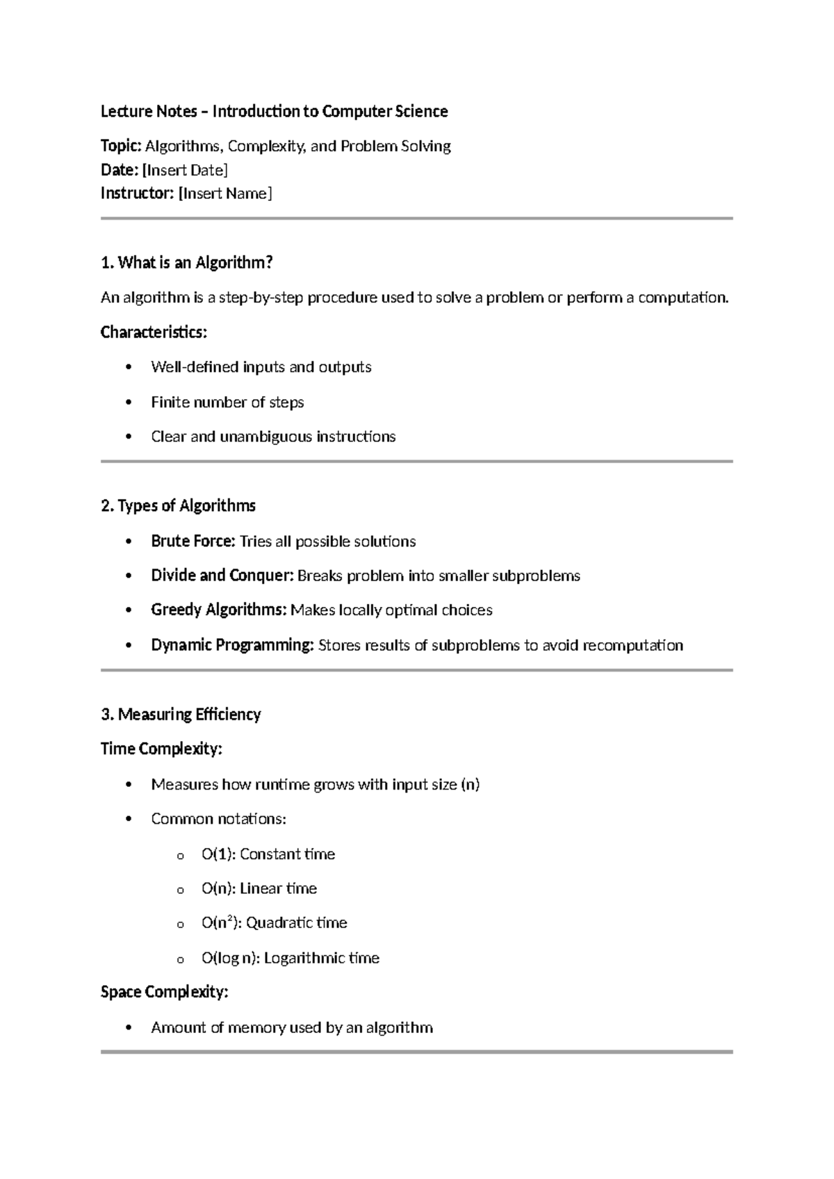 Lecture Notes 2 - 111: Algorithms, Complexity & Problem Solving - Studocu