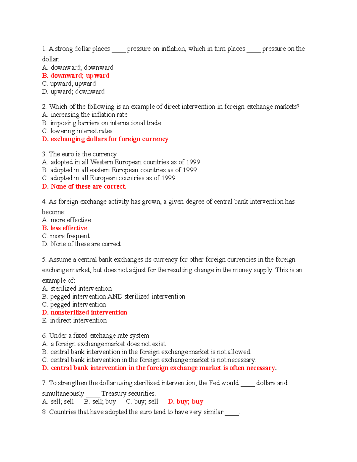MCQ Review for Final Exam - Foreign Exchange & Monetary Policies - Studocu