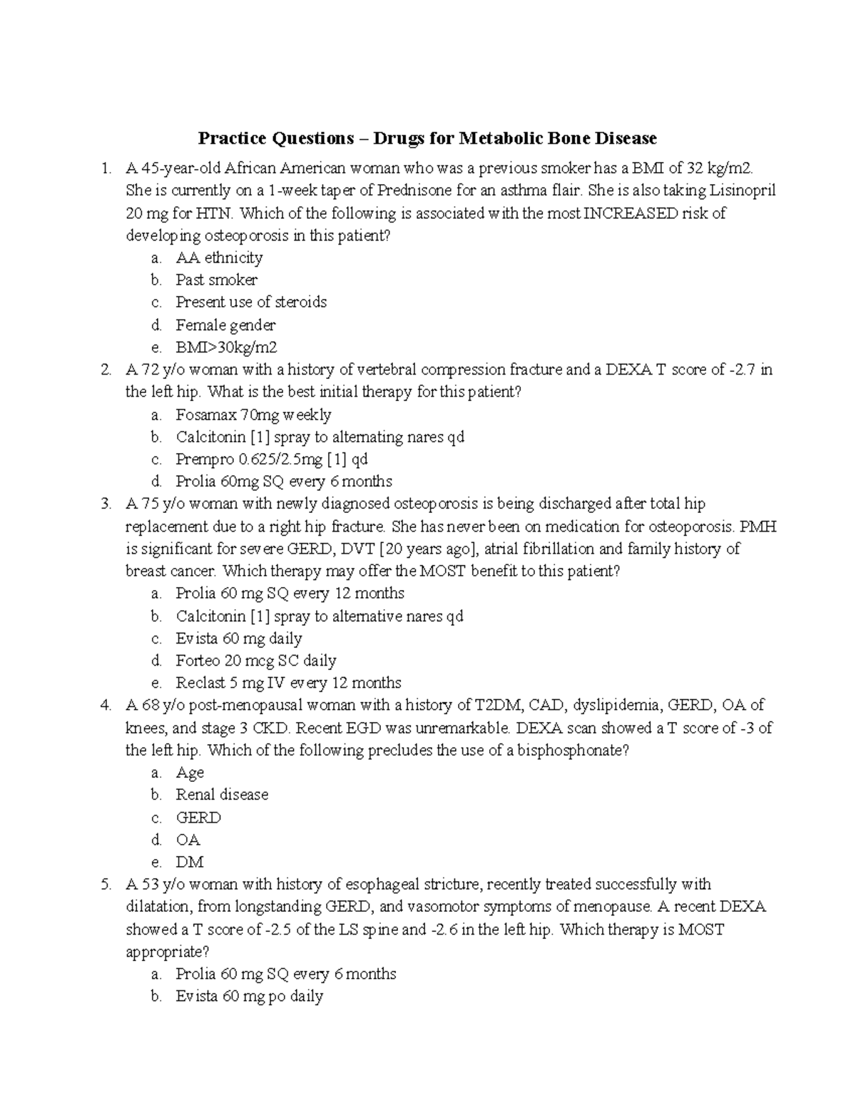 Practice Questions for Metabolic Bone Disease (MBD 101) - Studocu