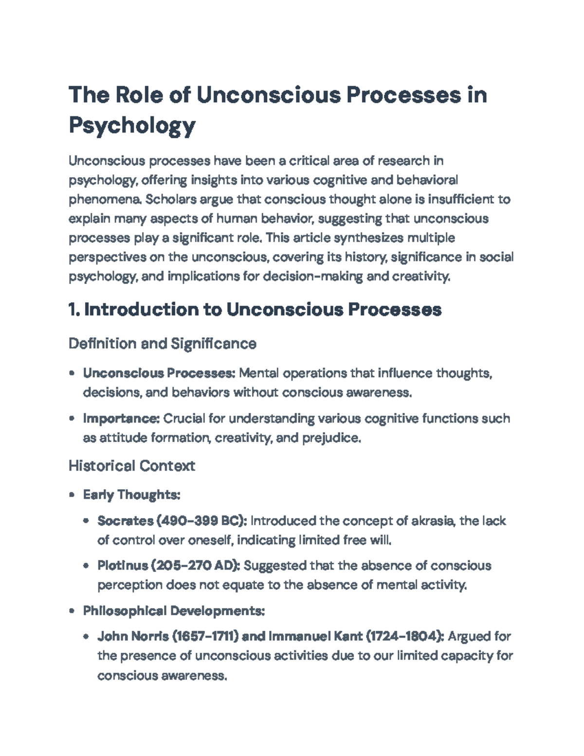 The Role of Unconscious Processes in Psychology: Insights ...