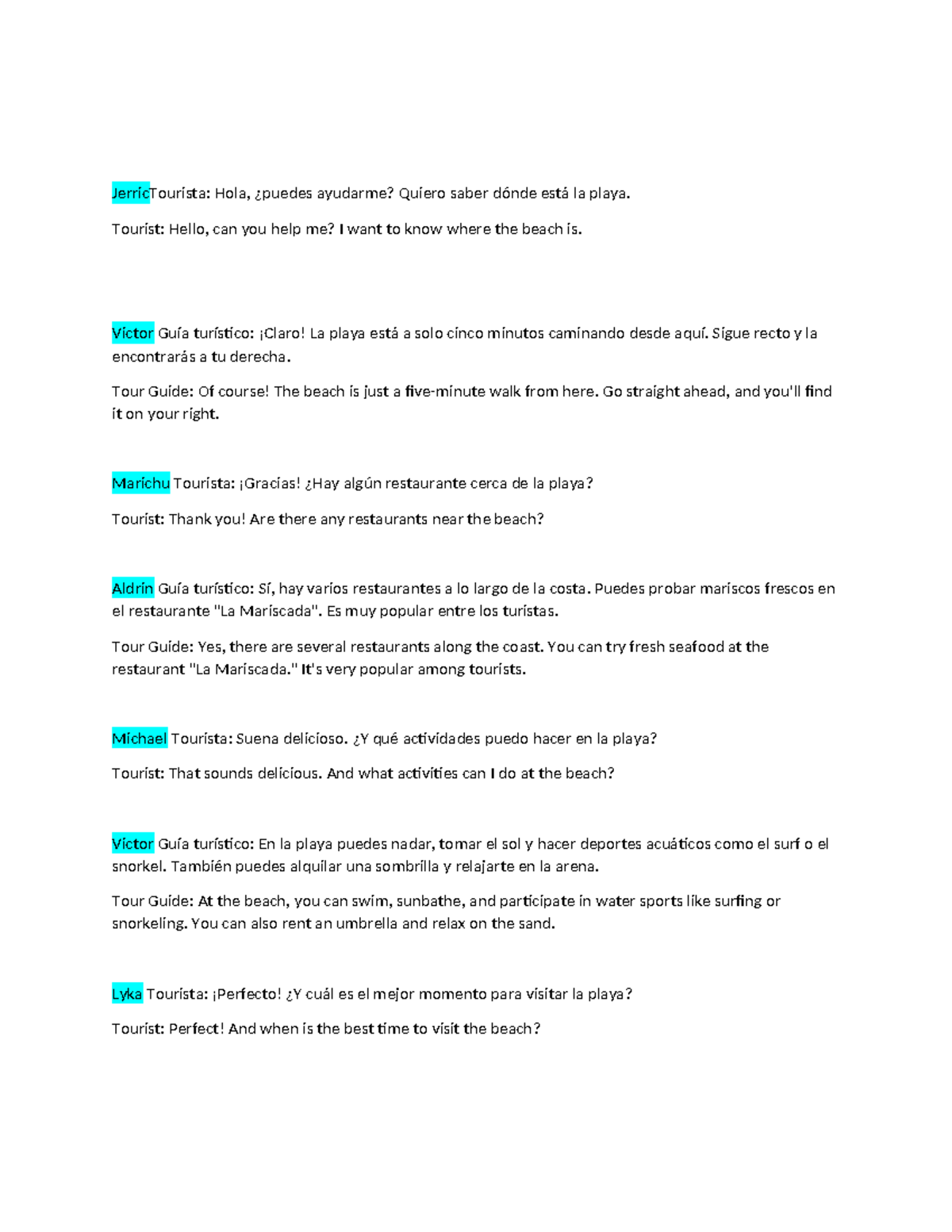 Script in French for SKIT: Beach Tour Guide Dialogue - Studocu