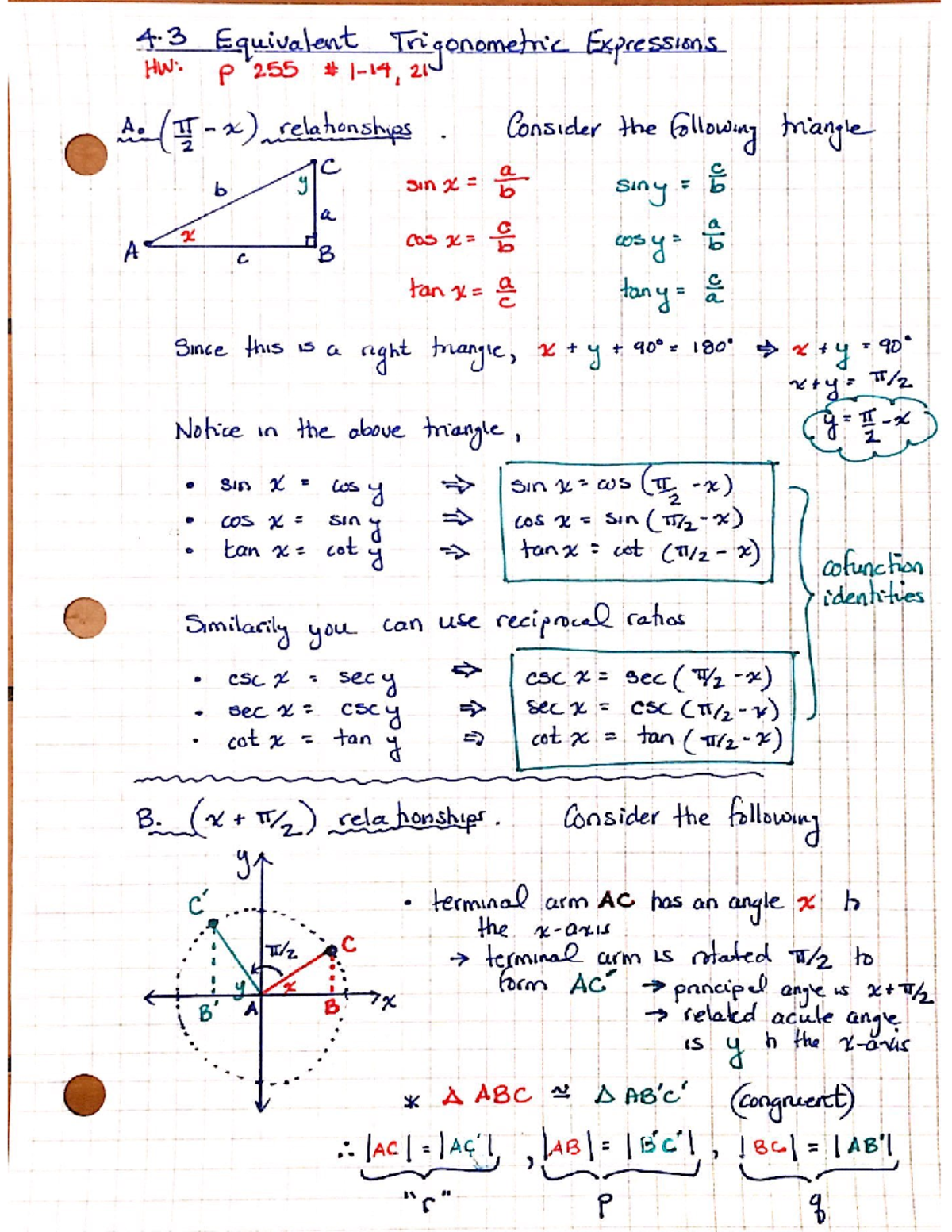 4.3 Equivalent Trigonometric Expressions HW: Cofunction & Shifting ...