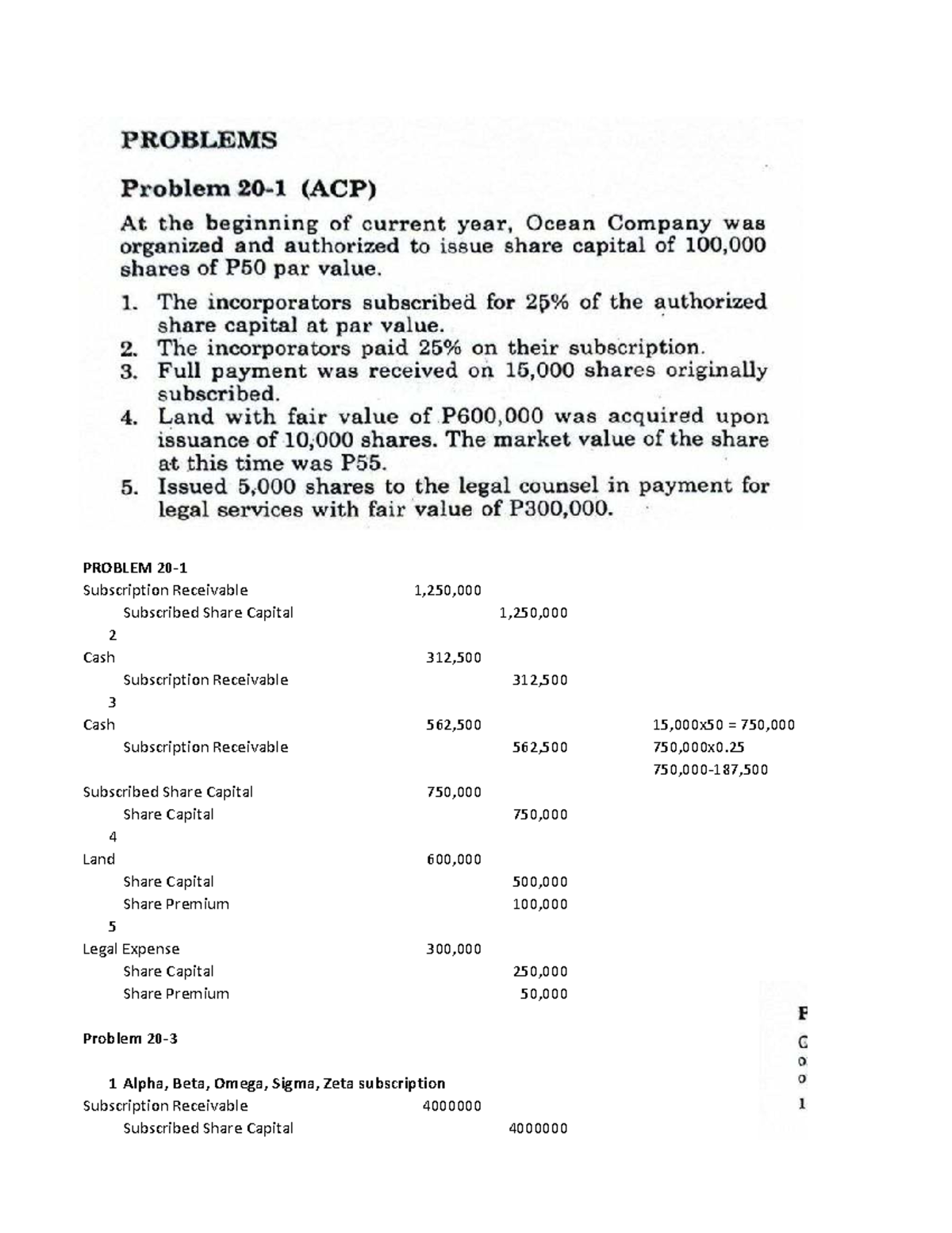 Chapter 20 - Subscription Receivable and Share Capital Analysis - Studocu