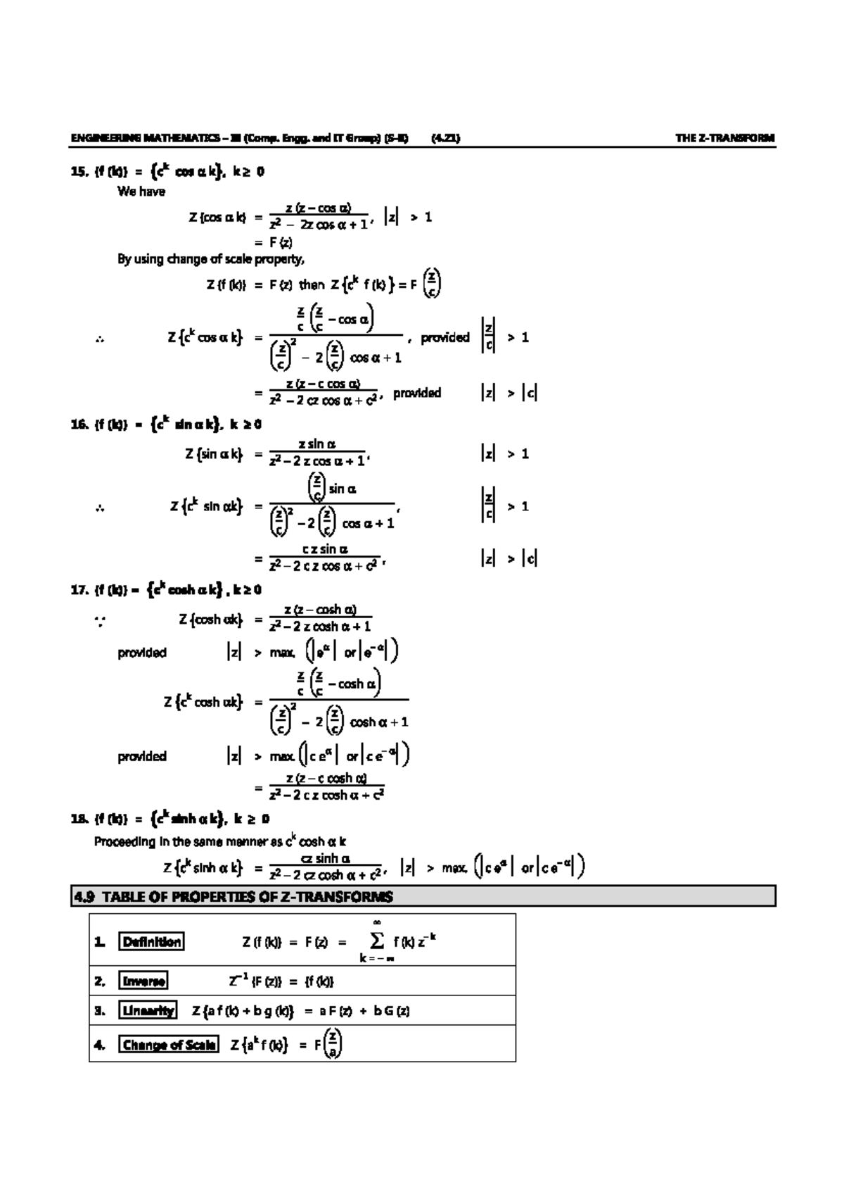 Z Transform formulas M3 - ENGINEERING MATHEMATICS (Comp. Engg. and IT ...