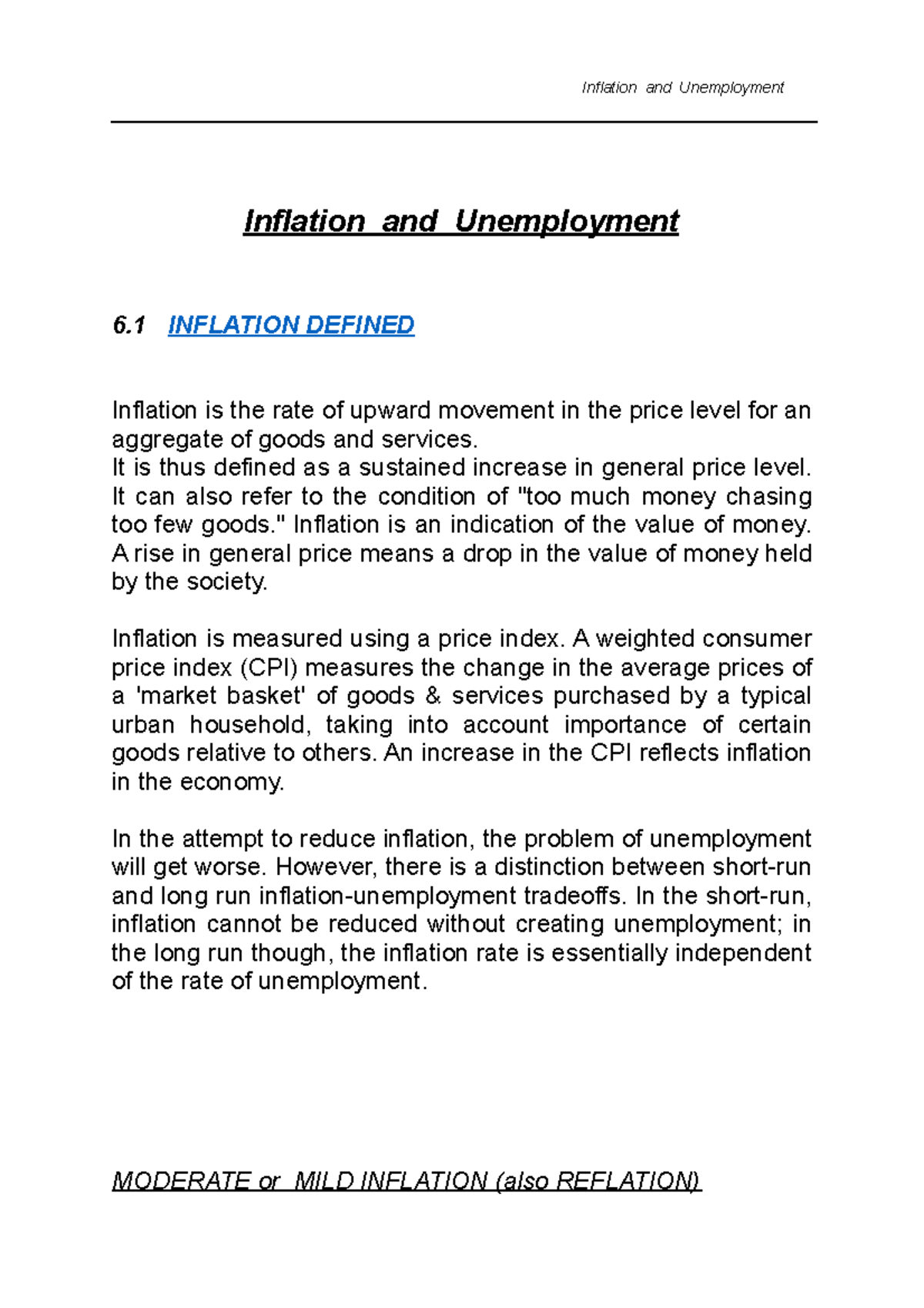 Macroeconomics Chapters 4 - Notes - Inflation AND Unemployment ...