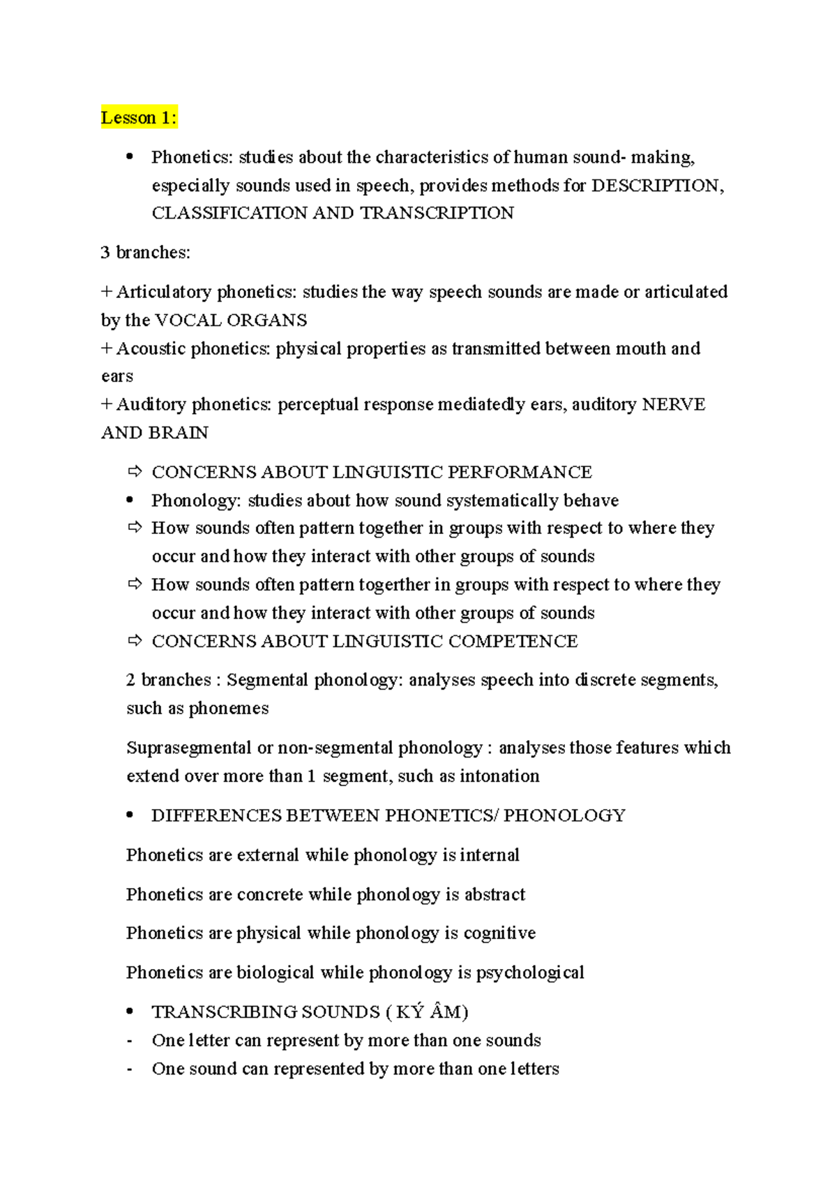 Lesson 1-8: Comprehensive Overview of Phonetics and Phonology - Studocu