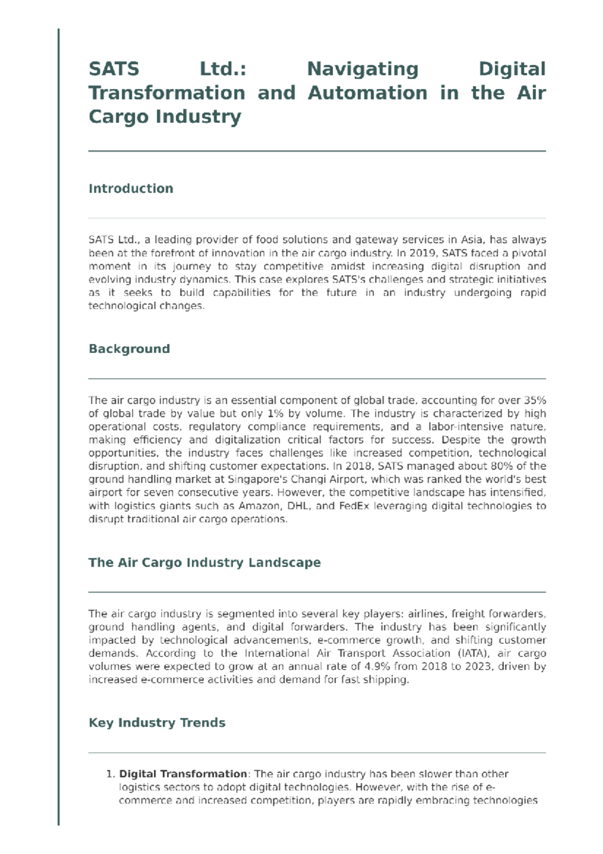 SATS Ltd. Case Study: Digital Transformation in Air Cargo Industry ...