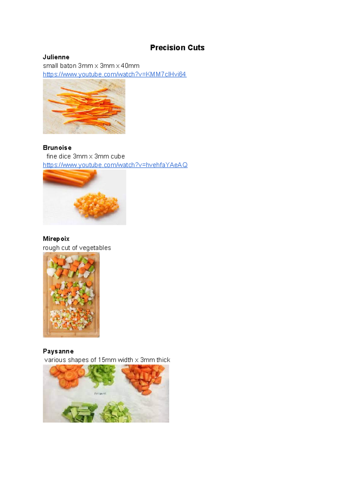 Julienne & Vegetable Cuts - Hospo Notes - Studocu