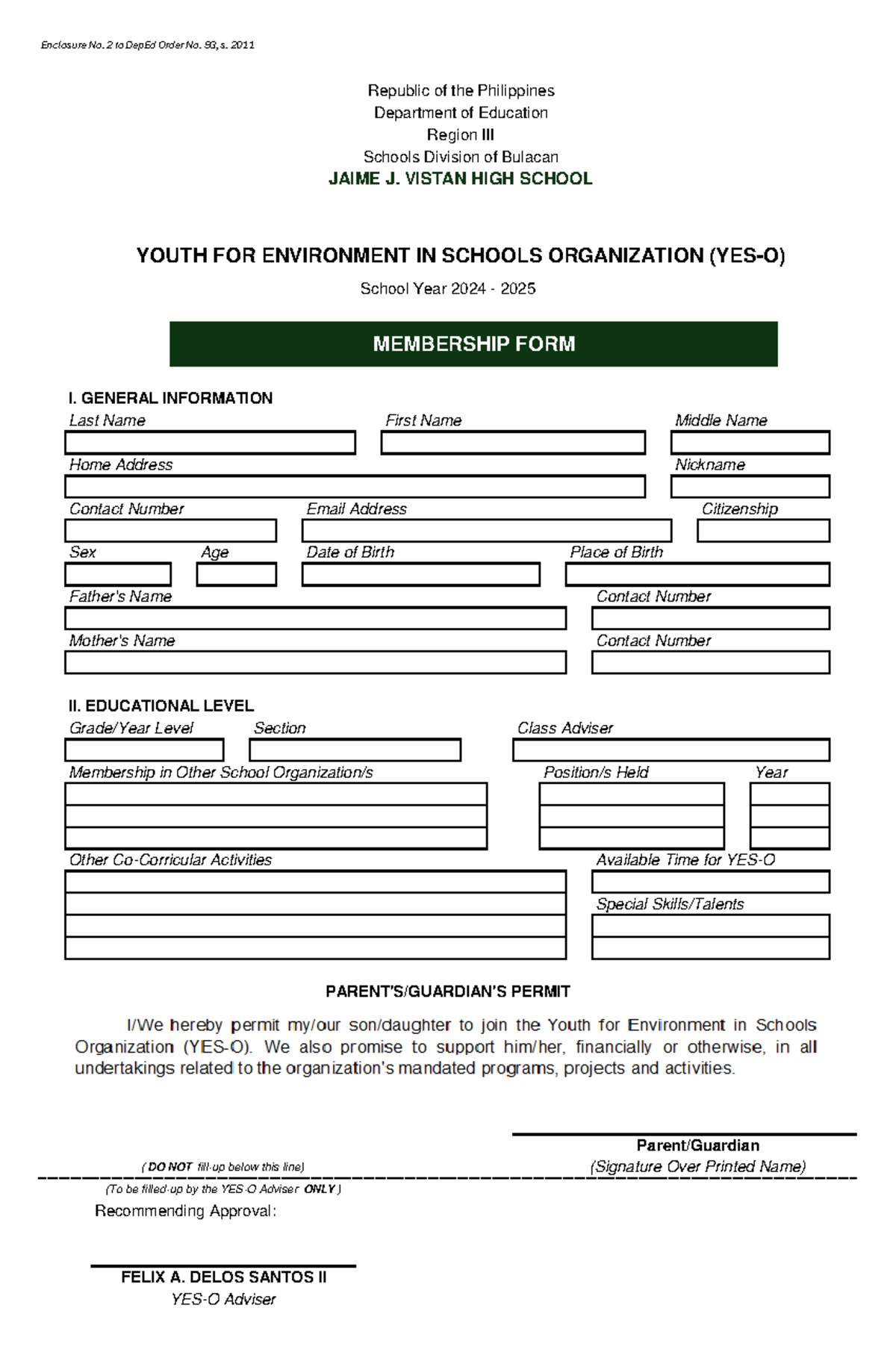 YES-O Membership Form for School Year 2024-2025 - Studocu