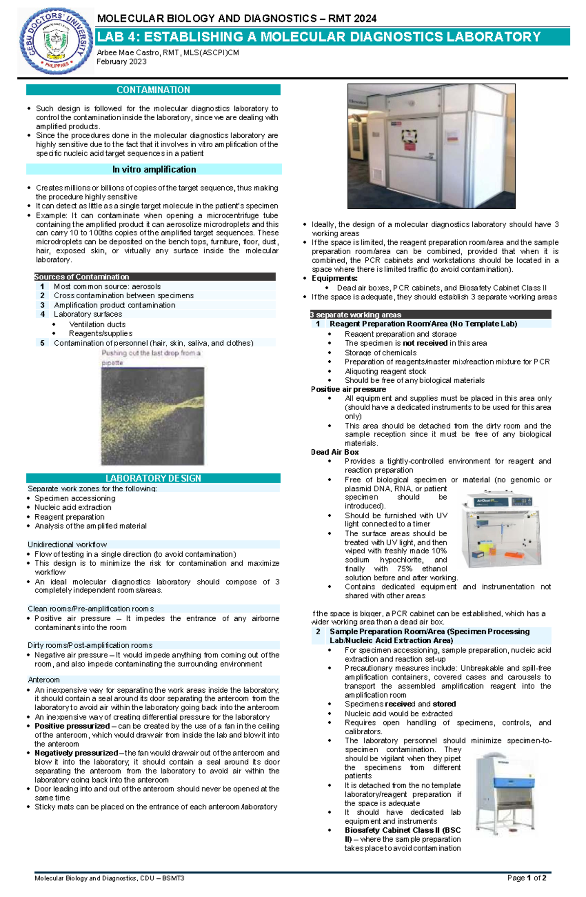 RMT 2024 Lab 4: Designing a Contamination-Free Molecular Diagnostics ...