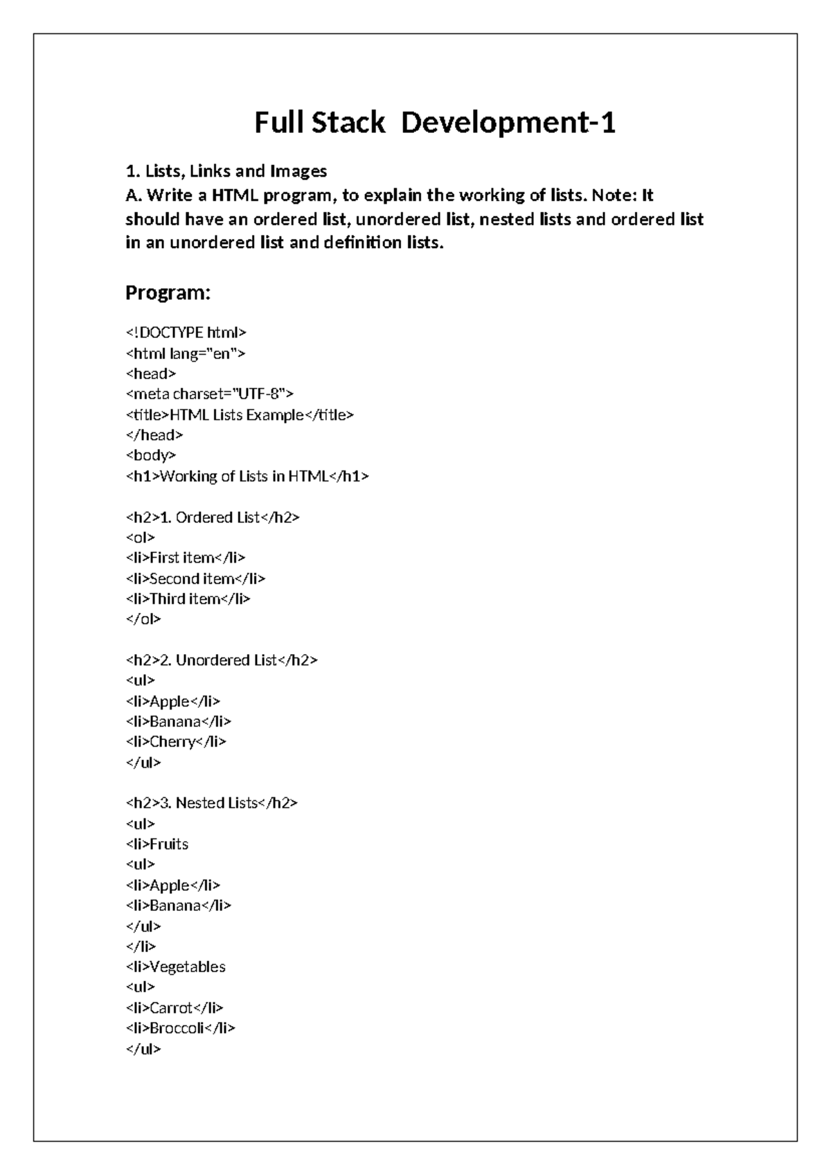 Full Stack 1: HTML Lists, Links, Images & Tables Overview - Studocu