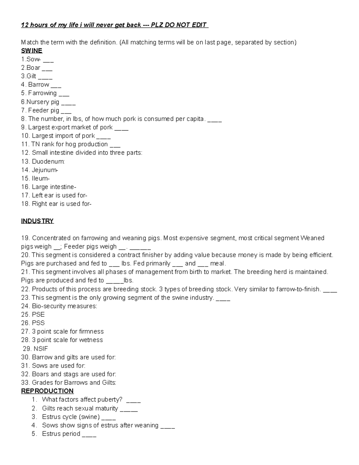 ANSC 160 Final Exam Study Guide: Key Concepts and Matching Terms - Studocu