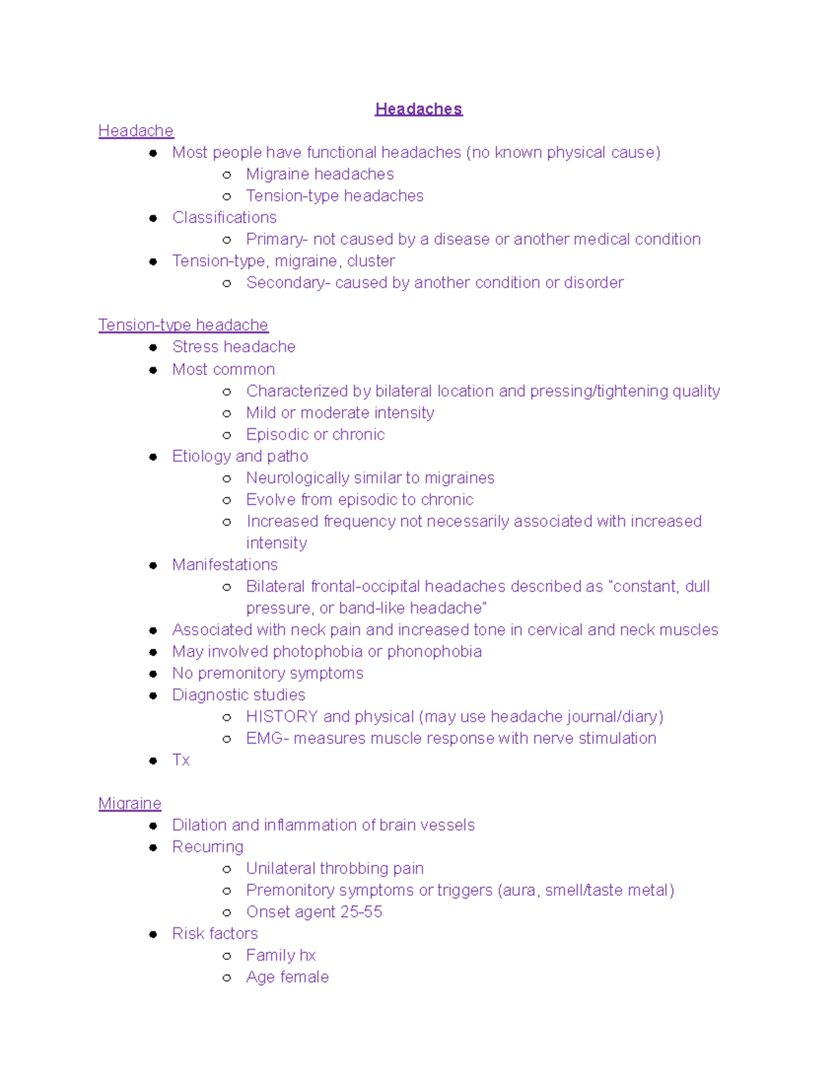 Headaches - headache notes - Headaches Headache Most people have ...