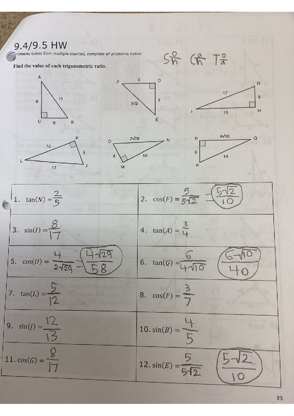HW: Trigonometric Ratios and Ladder Problems (MATH 101) - Studocu