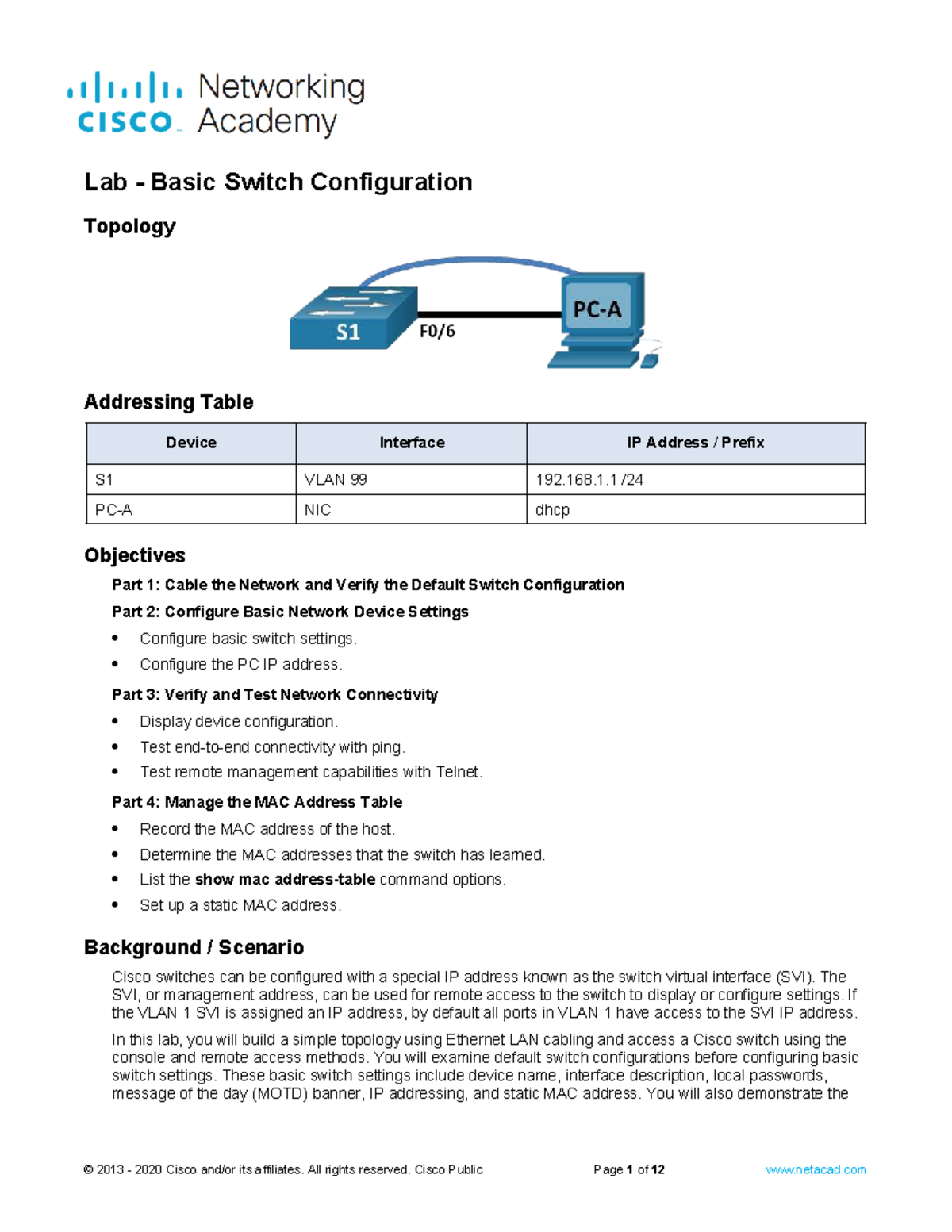 Basic Switch Configuration-rev25-1 - Topology Addressing Table Device ...
