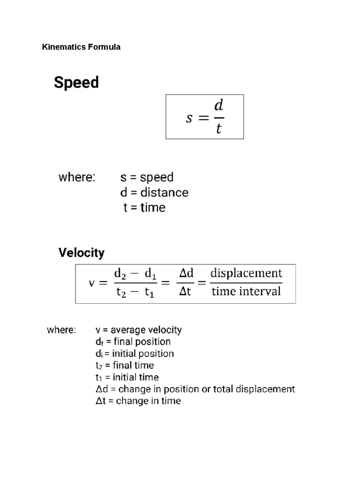 Kinematics Formulas for Motion Analysis - Studocu