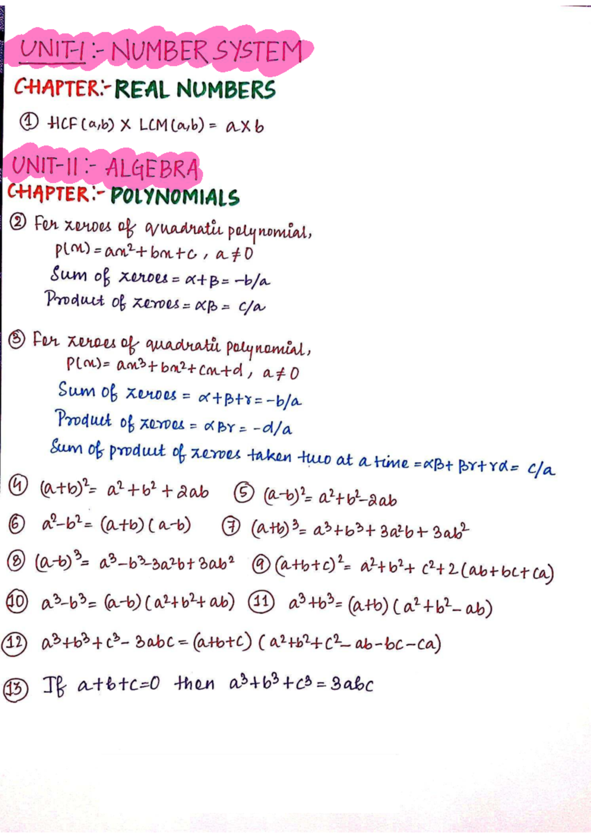 Mathematics Chapter Notes: Number Systems, Polynomials, and More ...