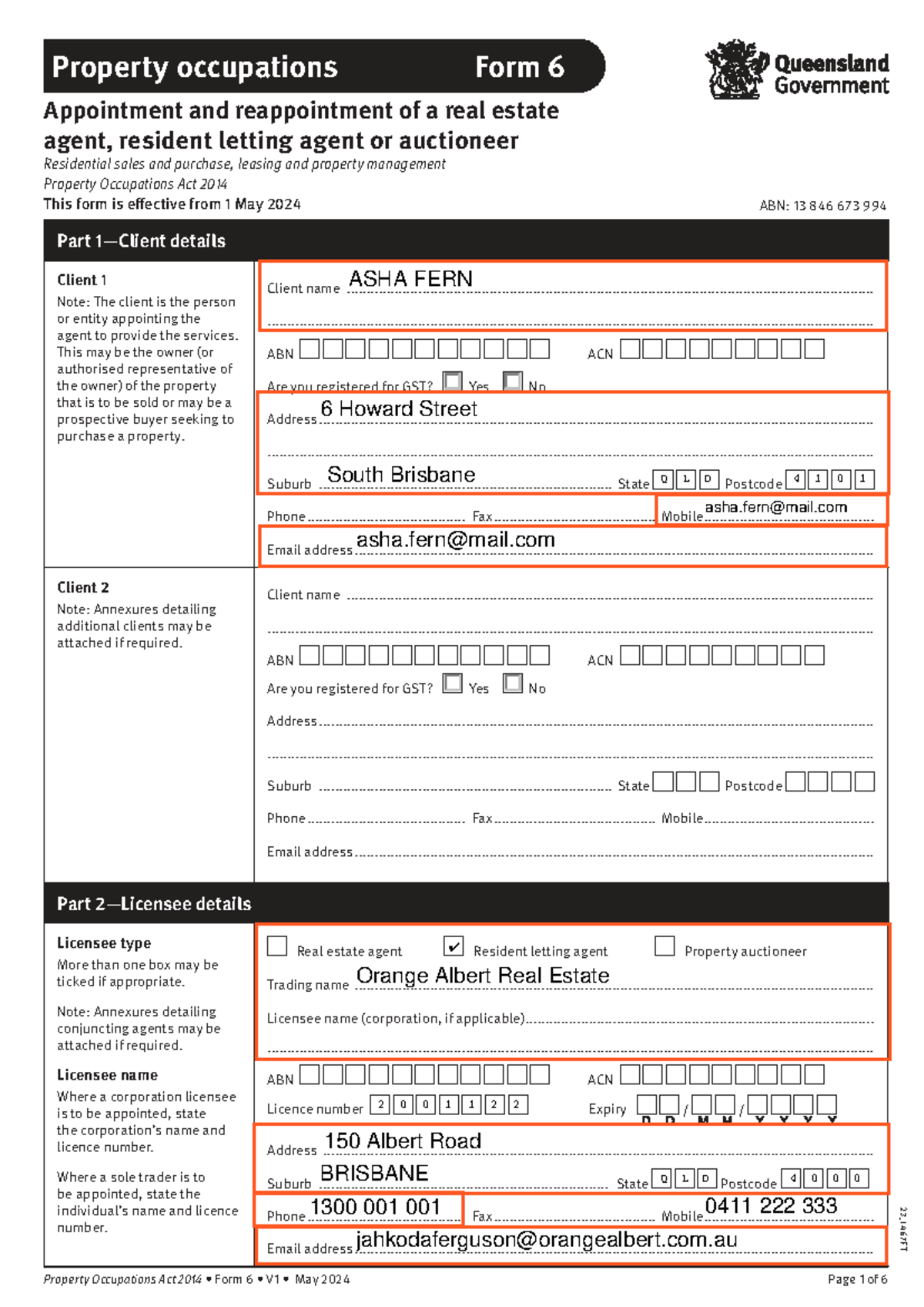 Property Occupations Form 6: Agent Appointment & Reappointment (Cert 4 ...