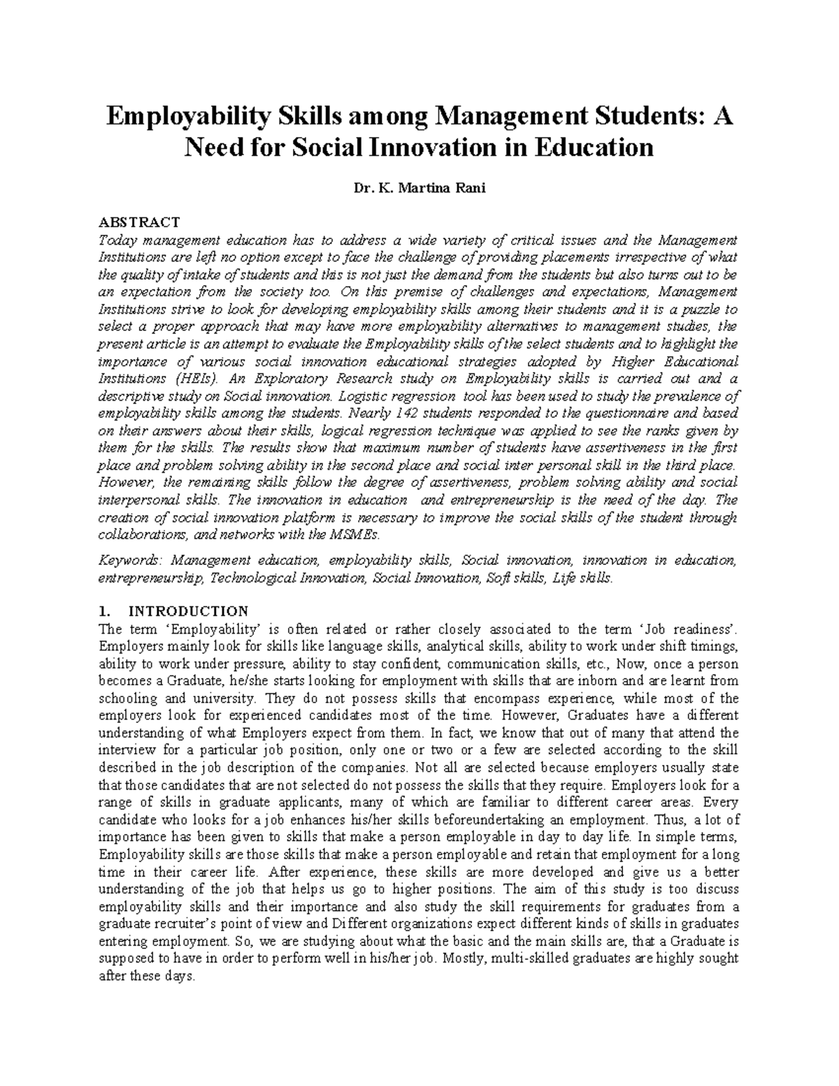 Enhancing Employability Skills: A Study on Social Innovation in ...