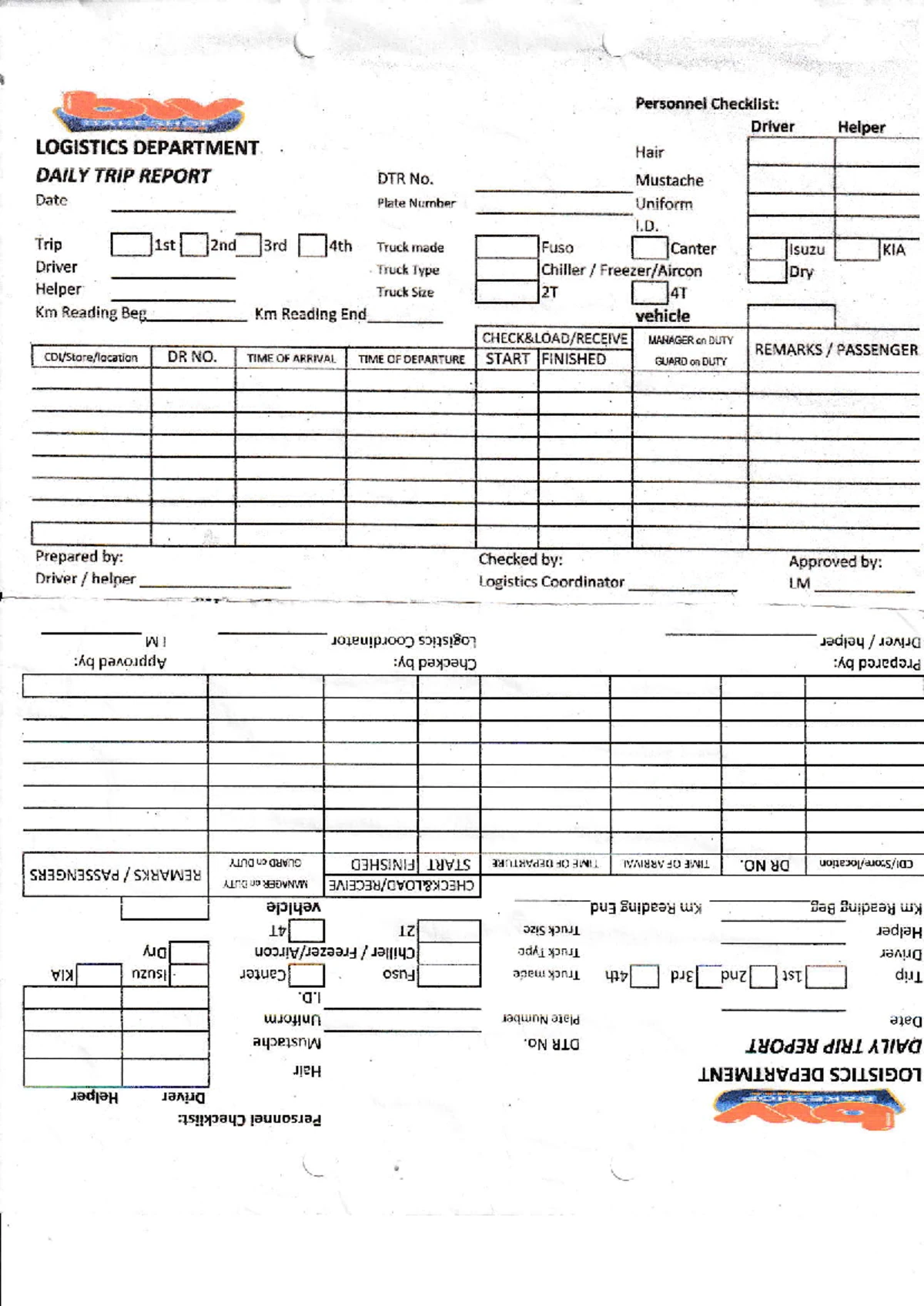LOGISTICS 101: Daily Vehicle Log Sheet for Monitoring - Studocu