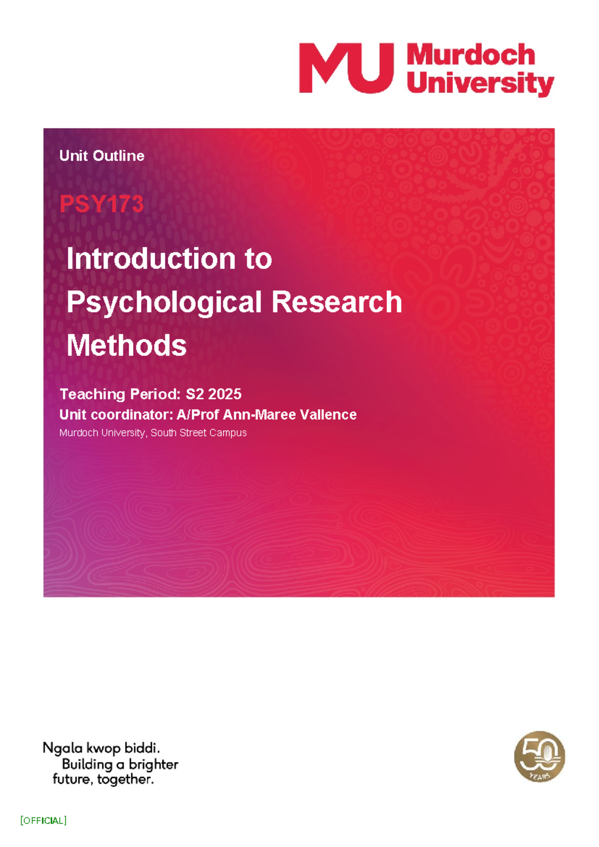 PSY173 Unit Guide: Introduction to Psychological Research Methods S2 ...