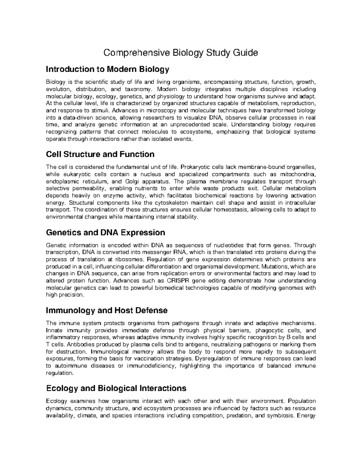 Comprehensive Biology Study Guide (BIO 101) - Studocu