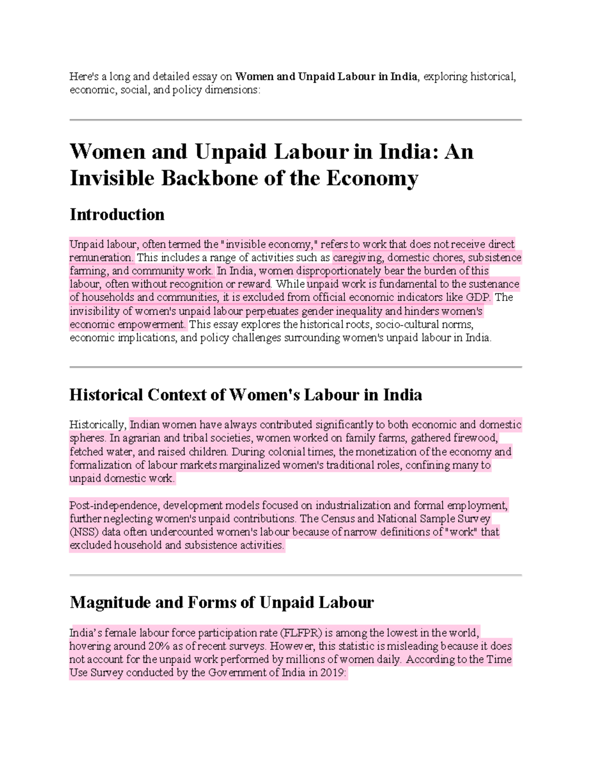 Women and Unpaid Labour in India: A Comprehensive Analysis of Economic ...