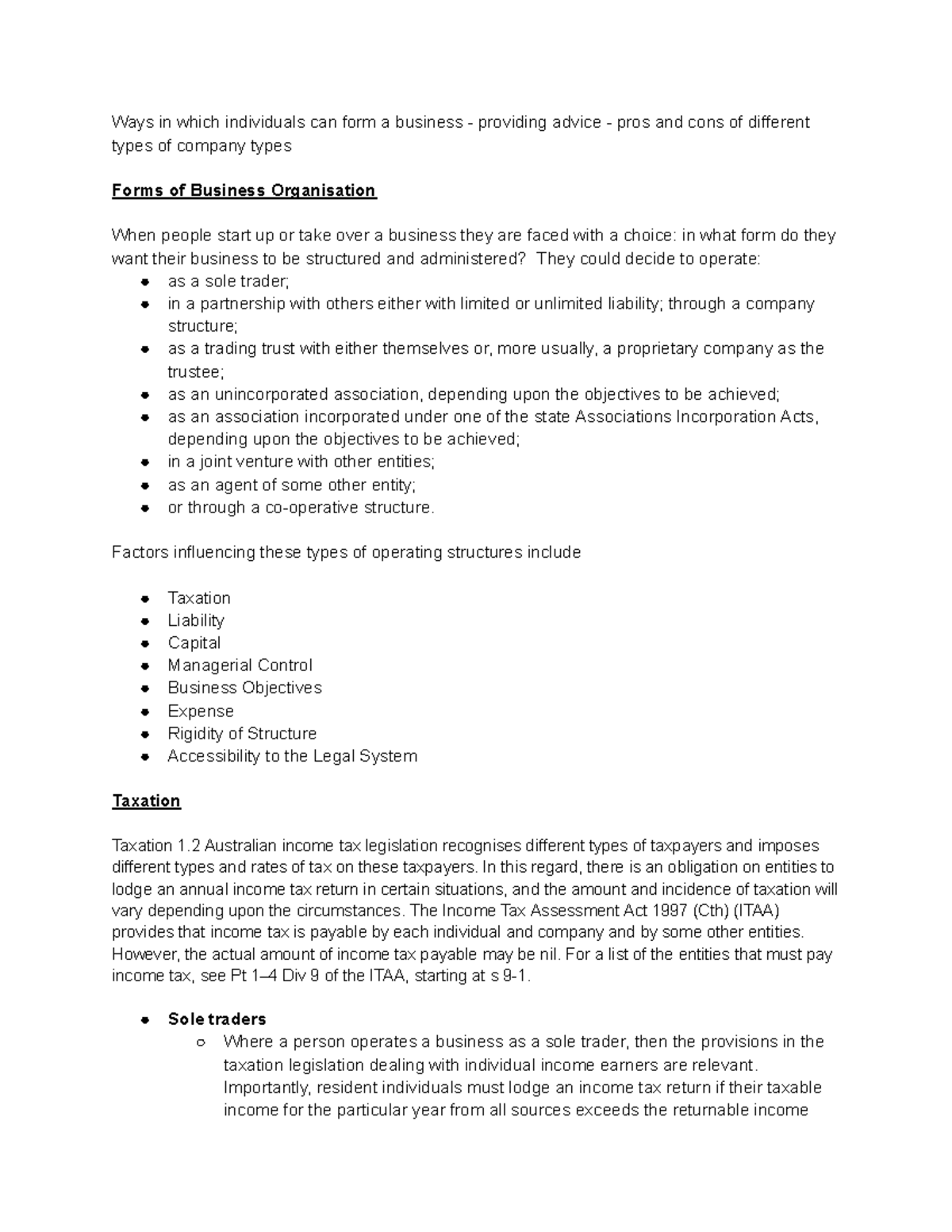 Types of Business Structures: Pros and Cons Analysis - Studocu