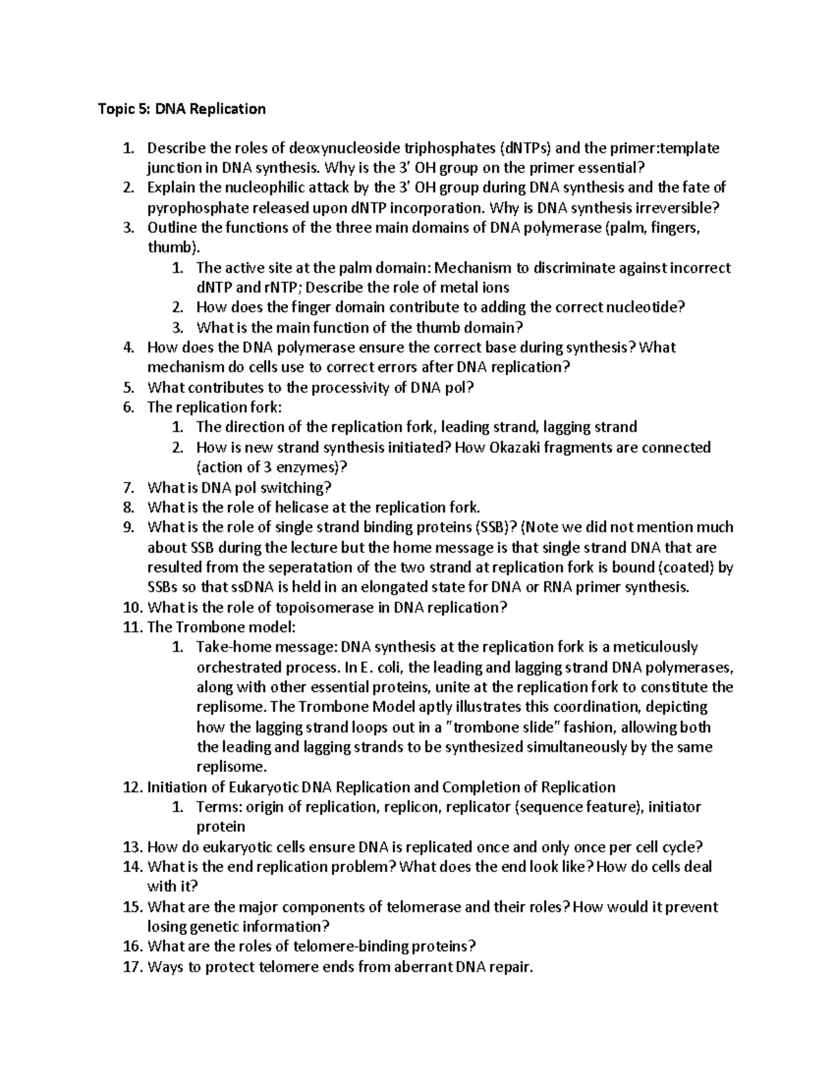 DNA Replication & Repair Review (Topics 5-8) - Key Concepts ...