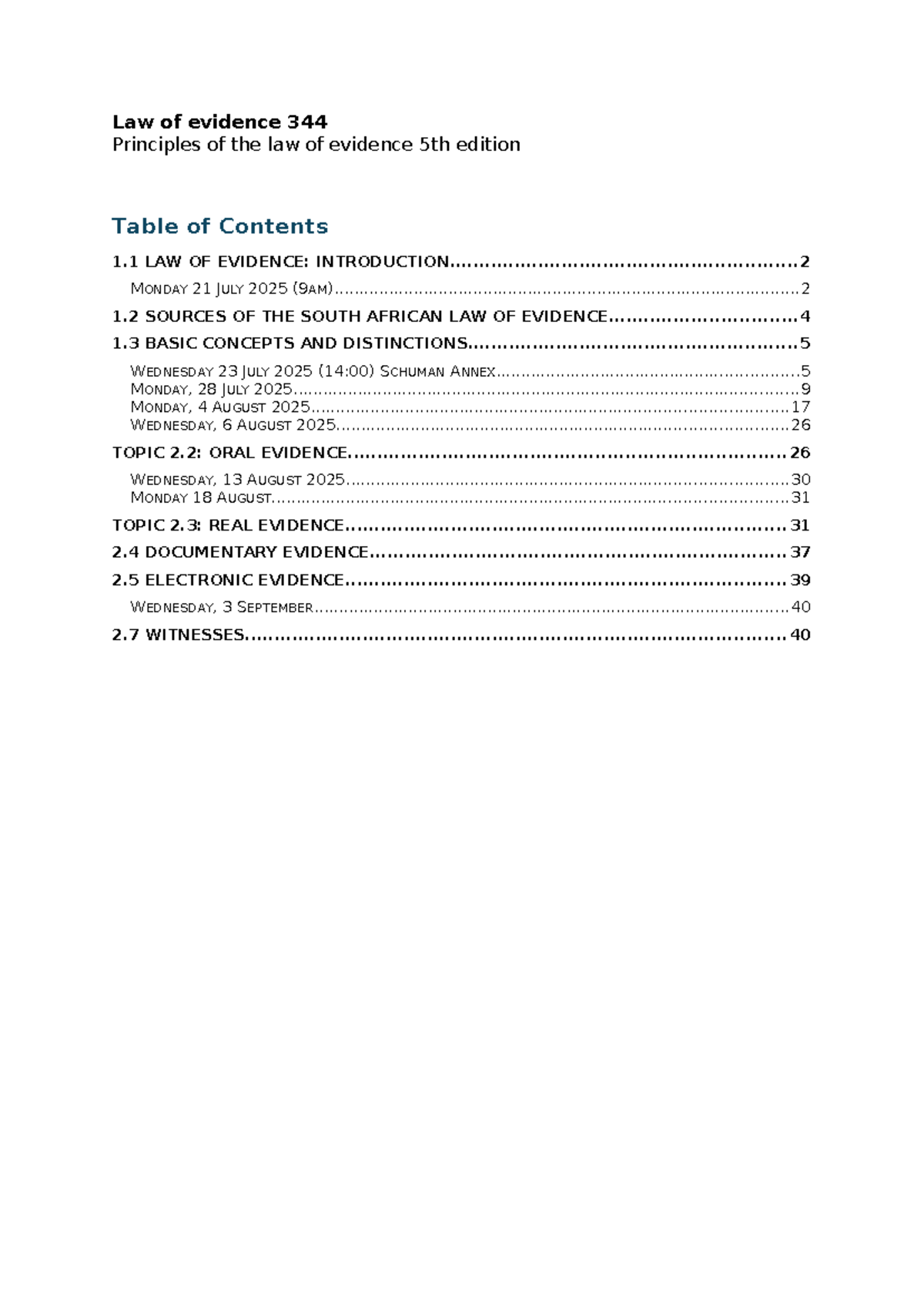Law of Evidence 344: Principles & Key Concepts Overview - Studocu