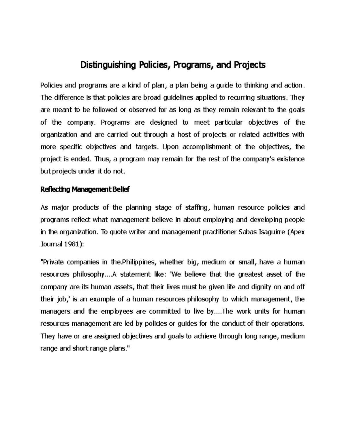 Understanding Policies, Programs, and Projects in HR Management - Studocu