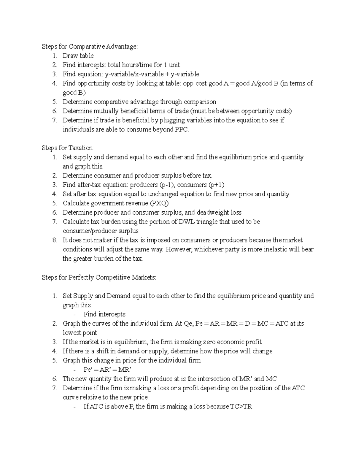 Econ Midterm Steps - Steps for Comparative Advantage: 1. Draw table 2 ...