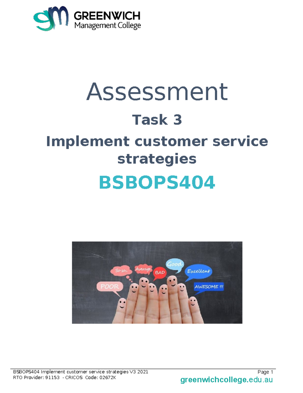 BSBOPS404 Task 3: Strategies for Implementing Customer Service - Studocu