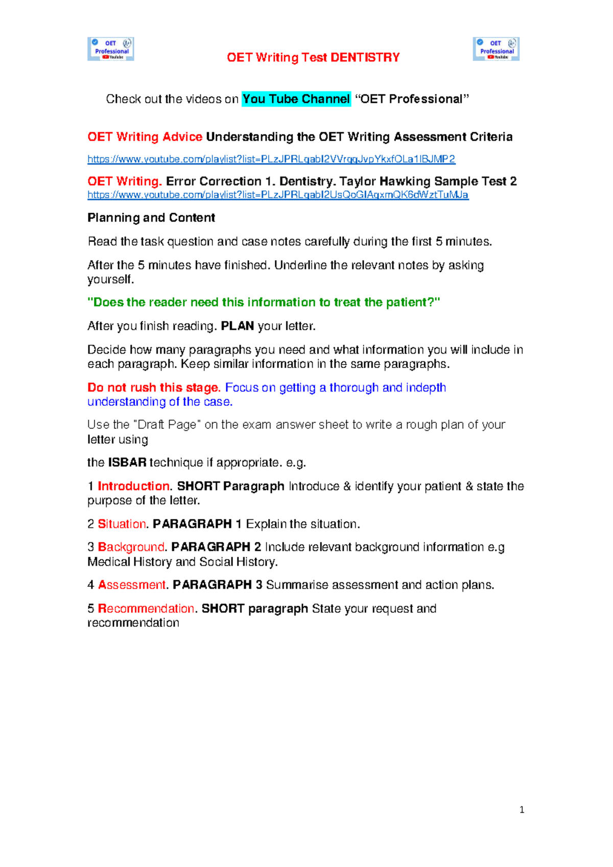 OET Writing Test DENTISTRY: Tips and Strategies for Success - Studocu