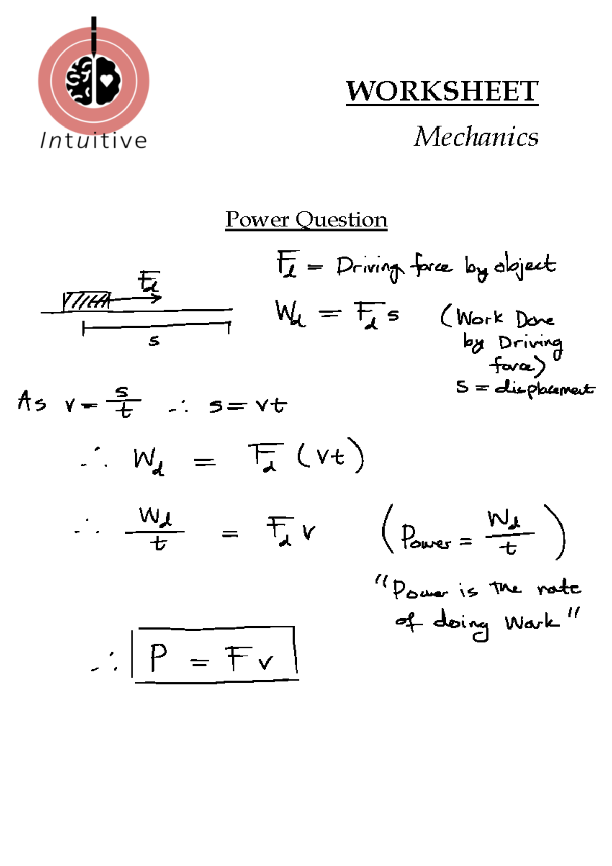 Power Question - Worksheet - physics olevel power - WORKSHEET Mechanics ...