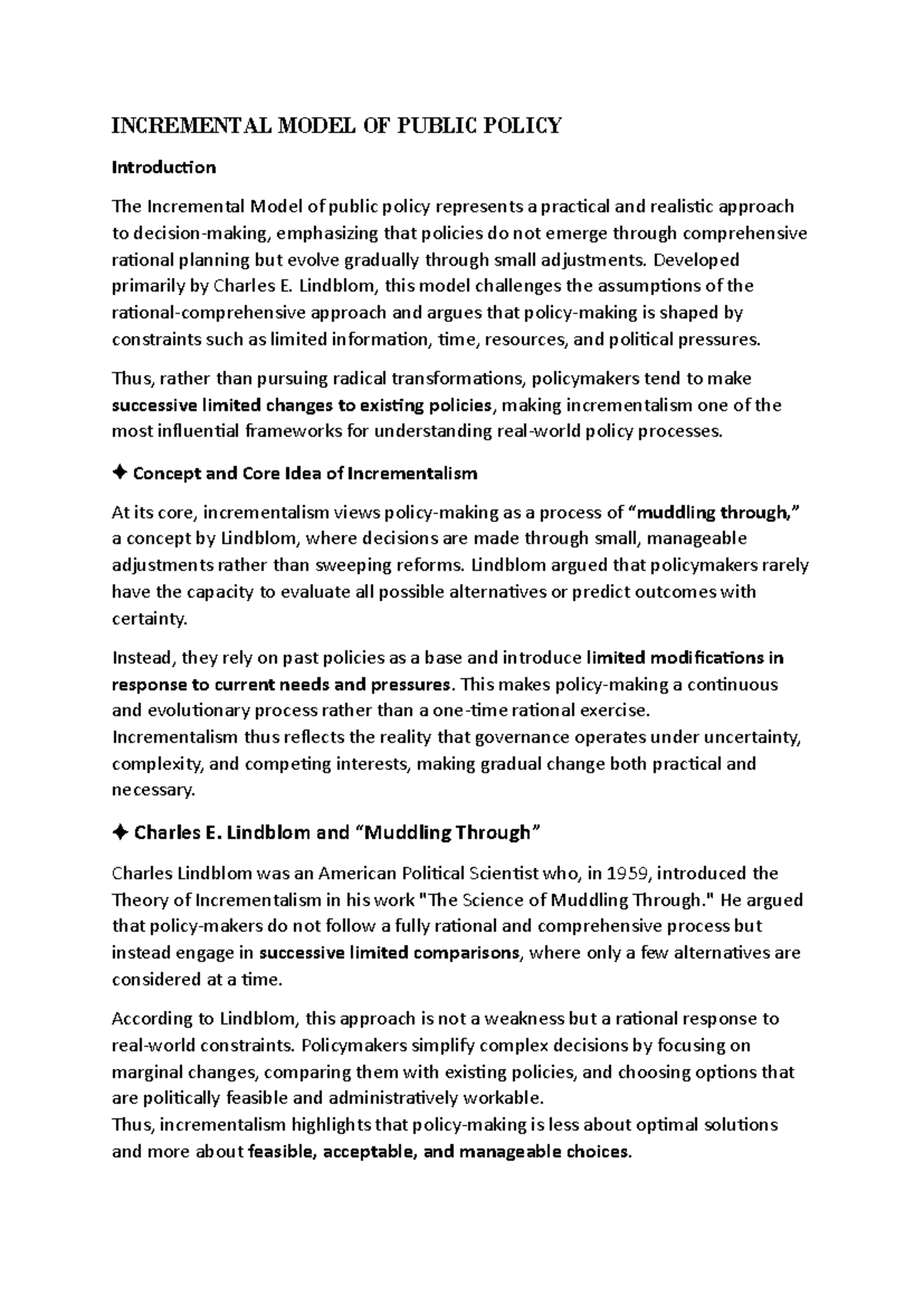 Incremental Model of Public Policy: Understanding Lindblom's Approach ...