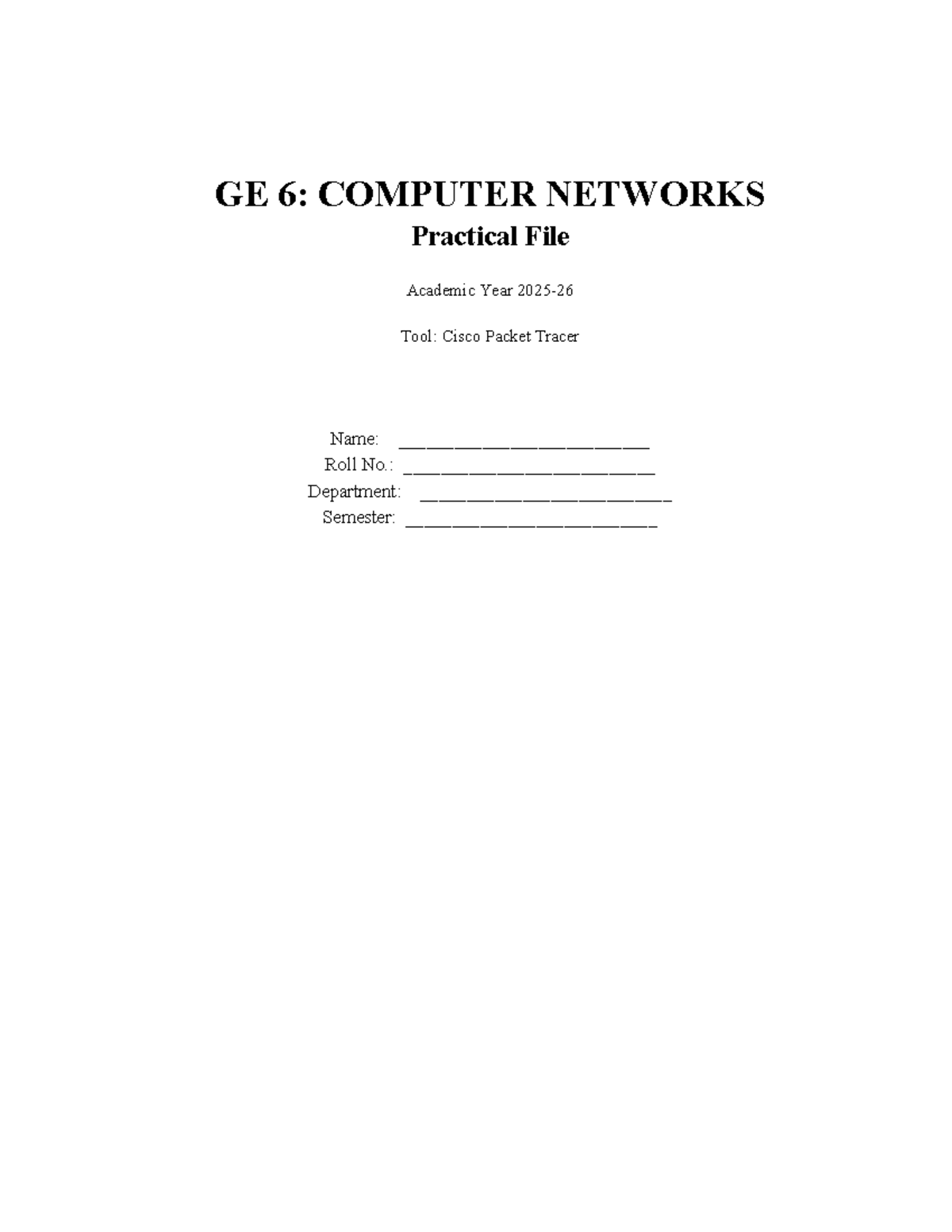 CN 6: COMPUTER NETWORKS Practical File - Final Exam - Studocu