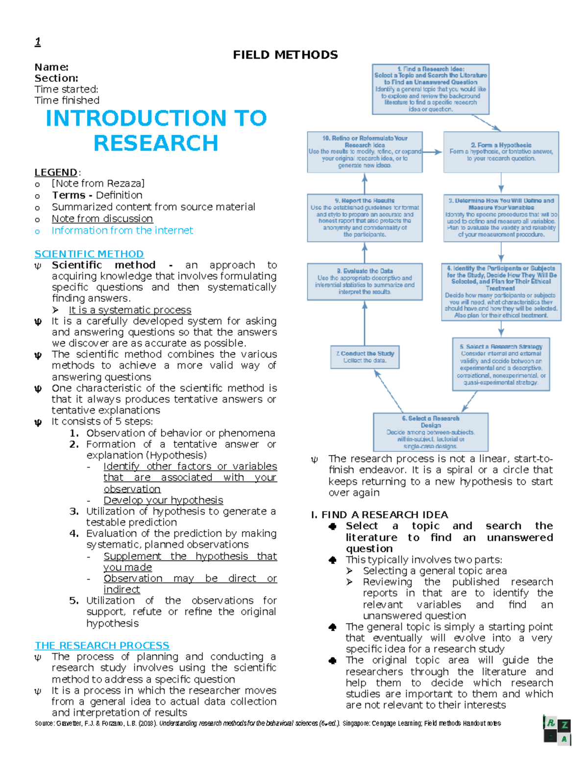 Field methods Lesson 1 Introduction to Research - FIELD METHODS Name ...