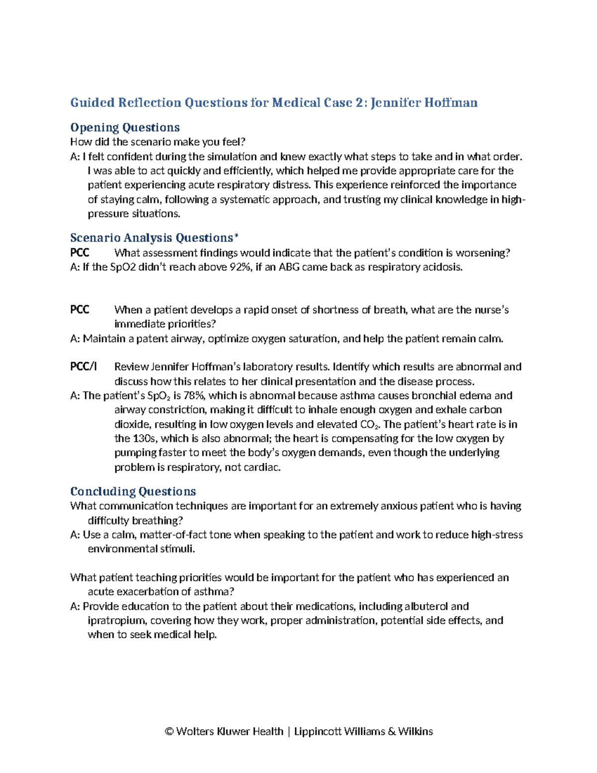 Guided Reflection Questions for Medical Case 2: Jennifer Hoffman - Studocu