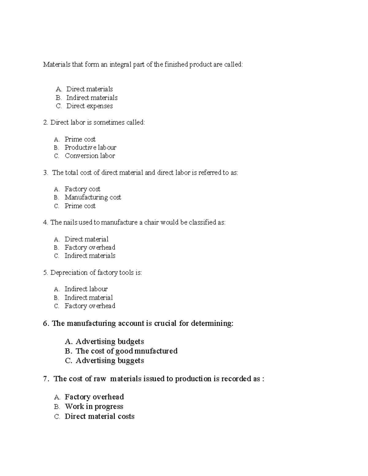 ACC 206 Tutorial - conc - Materials that form an integral part of the ...